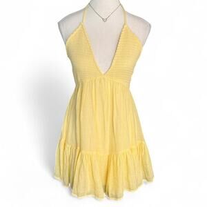 Windsor Halter Butter soft Yellow halter neck dress tie back detail Size M NWT